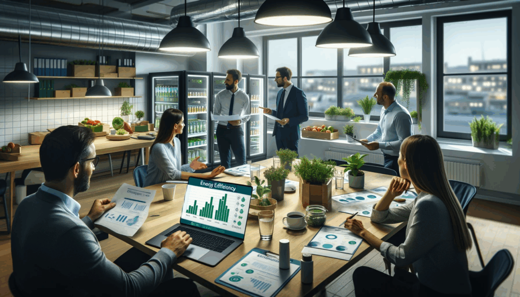 Energy Advisor and Team Discussing Energy Efficiency in a Modern Office, with Focus on Sustainable Practices for Supermarkets